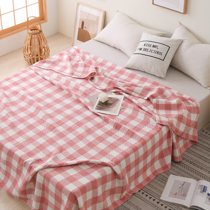 91家纺网 家纺一手货源 找家纺 雯雨 2022新款无印风纱布毛巾被夏被直播 素雅粉