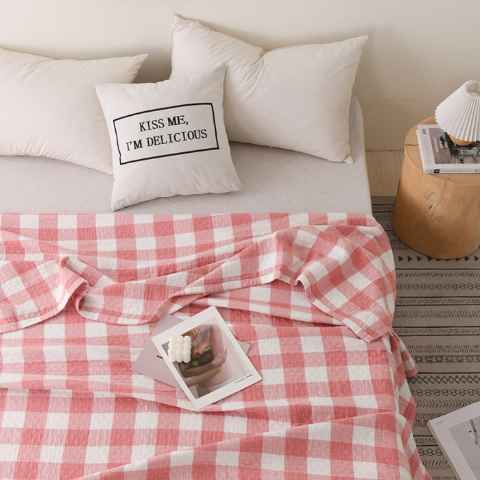 91家纺网 家纺一手货源 找家纺 雯雨 2022新款无印风纱布毛巾被夏被直播 素雅粉