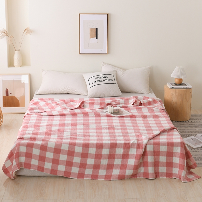 91家纺网 家纺一手货源 找家纺 雯雨 2022新款无印风纱布毛巾被夏被直播 素雅粉