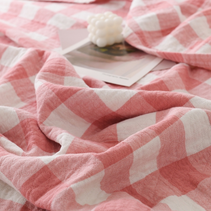 91家纺网 家纺一手货源 找家纺 雯雨 2022新款无印风纱布毛巾被夏被直播 素雅粉