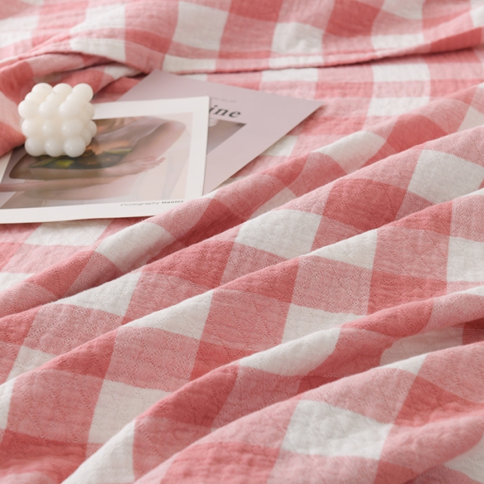 91家纺网 家纺一手货源 找家纺 雯雨 2022新款无印风纱布毛巾被夏被直播 素雅粉