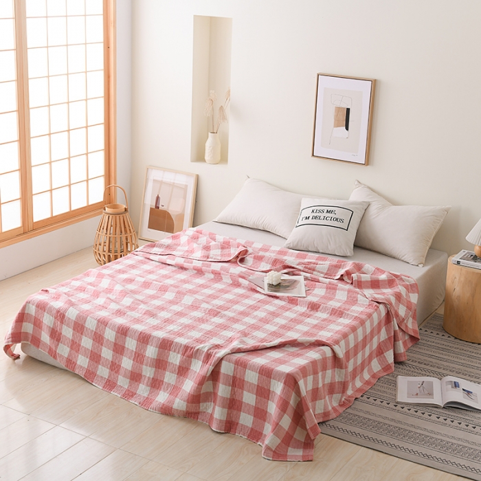 91家纺网 家纺一手货源 找家纺 雯雨 2022新款无印风纱布毛巾被夏被直播 素雅粉