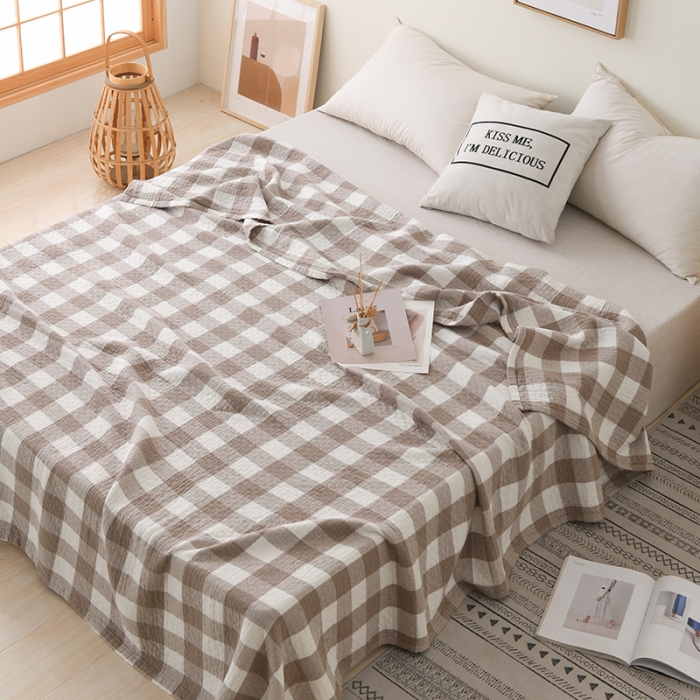 91家纺网 家纺一手货源 找家纺 雯雨 2022新款无印风纱布毛巾被夏被直播 素雅驼