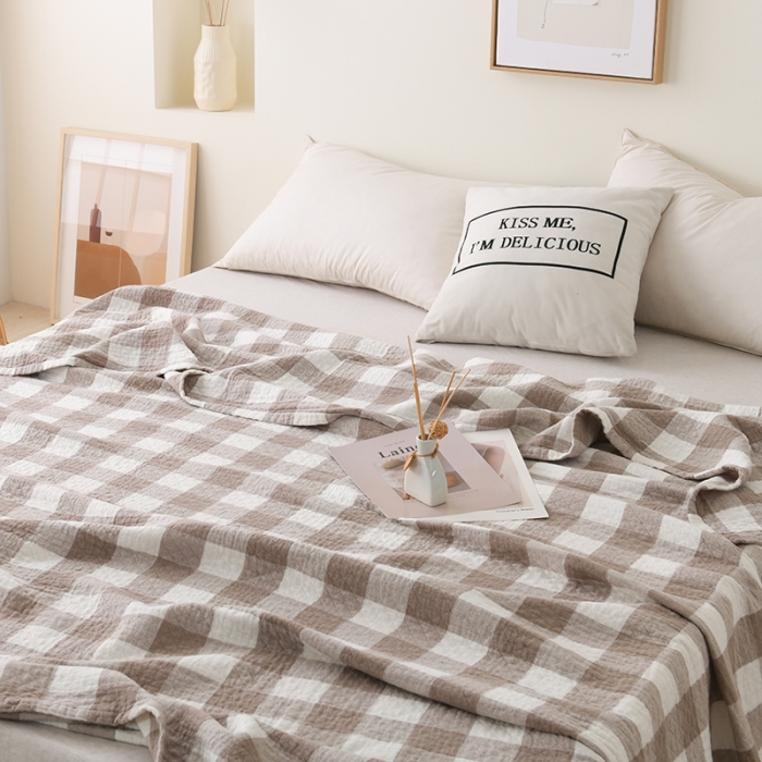 91家纺网 家纺一手货源 找家纺 雯雨 2022新款无印风纱布毛巾被夏被直播 素雅驼