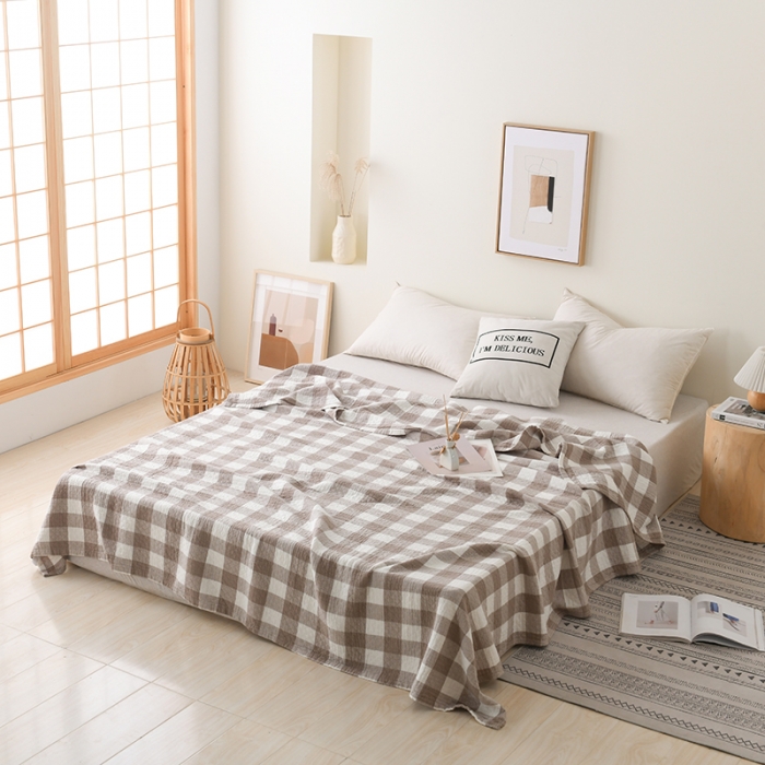 91家纺网 家纺一手货源 找家纺 雯雨 2022新款无印风纱布毛巾被夏被直播 素雅驼