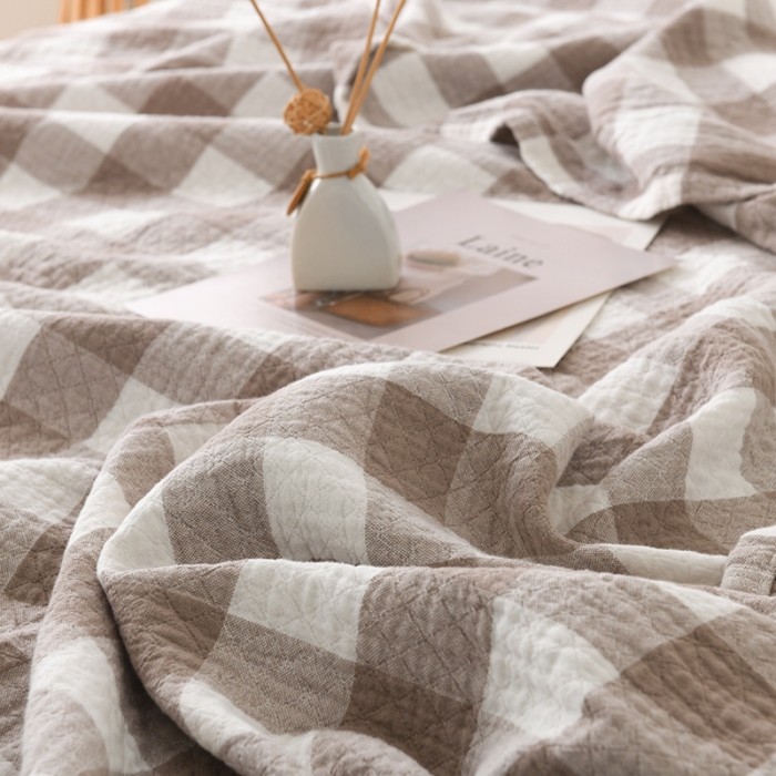 91家纺网 家纺一手货源 找家纺 雯雨 2022新款无印风纱布毛巾被夏被直播 素雅驼