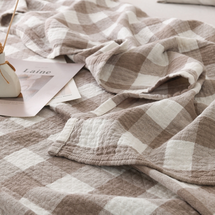 91家纺网 家纺一手货源 找家纺 雯雨 2022新款无印风纱布毛巾被夏被直播 素雅驼