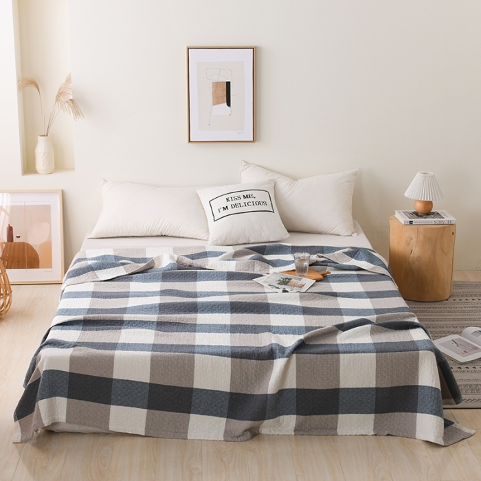 91家纺网 家纺一手货源 找家纺 雯雨 2022新款无印风纱布毛巾被夏被直播 复古大格兰