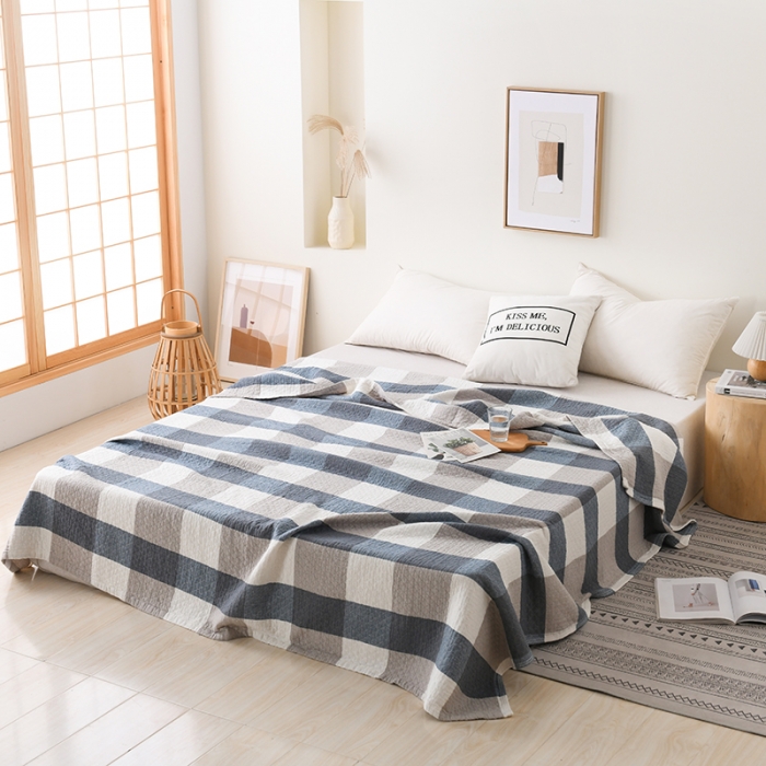 91家纺网 家纺一手货源 找家纺 雯雨 2022新款无印风纱布毛巾被夏被直播 复古大格兰