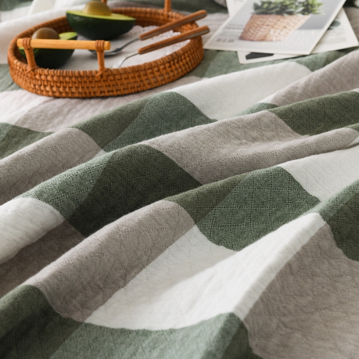 91家纺网 家纺一手货源 找家纺 雯雨 2022新款无印风纱布毛巾被夏被直播 复古大格绿