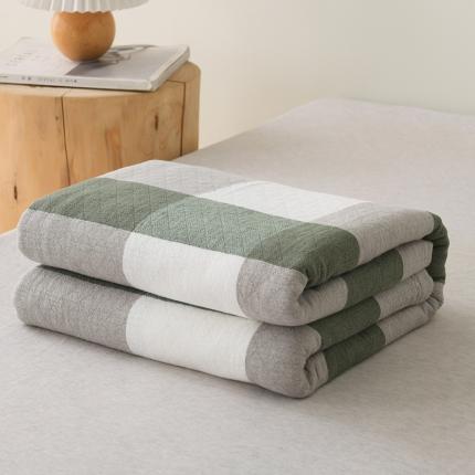 雯雨 2022新款无印风纱布毛巾被夏被直播 复古大格绿