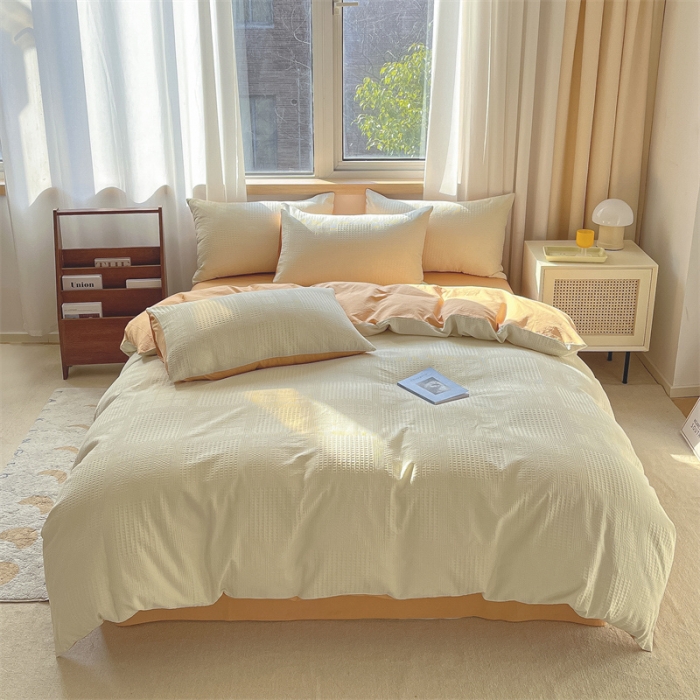 91家纺网 家纺一手货源 找家纺 蓝巢 2022新款A类华夫格全棉四件套 华夫格-奶白