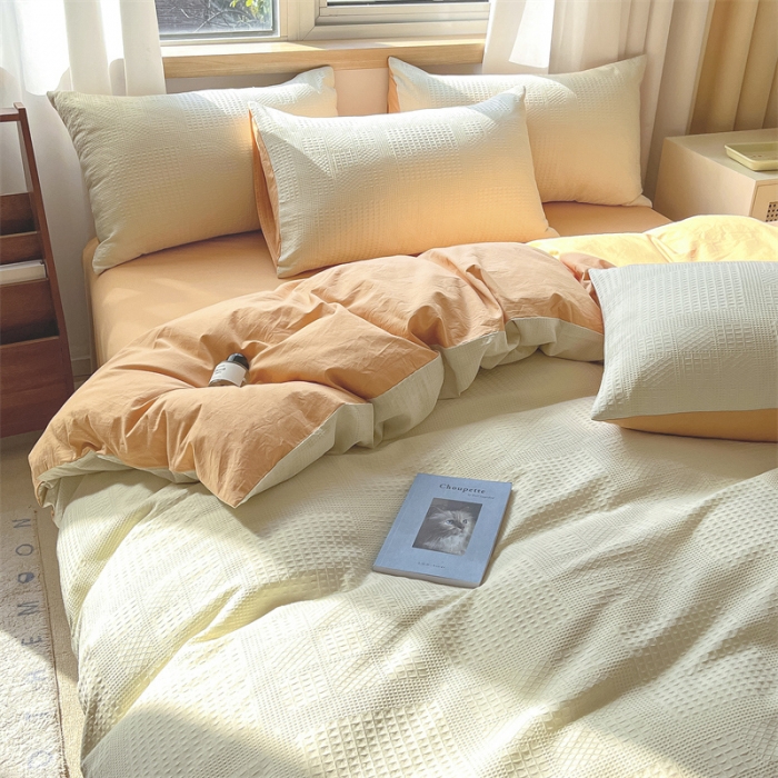 91家纺网 家纺一手货源 找家纺 蓝巢 2022新款A类华夫格全棉四件套 华夫格-奶白