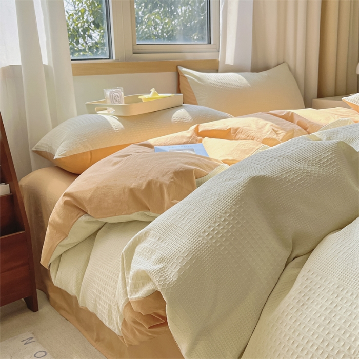 91家纺网 家纺一手货源 找家纺 蓝巢 2022新款A类华夫格全棉四件套 华夫格-奶白