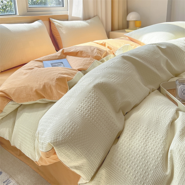 91家纺网 家纺一手货源 找家纺 蓝巢 2022新款A类华夫格全棉四件套 华夫格-奶白