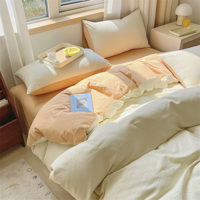 91家纺网 家纺一手货源 找家纺 蓝巢 2022新款A类华夫格全棉四件套 华夫格-奶白