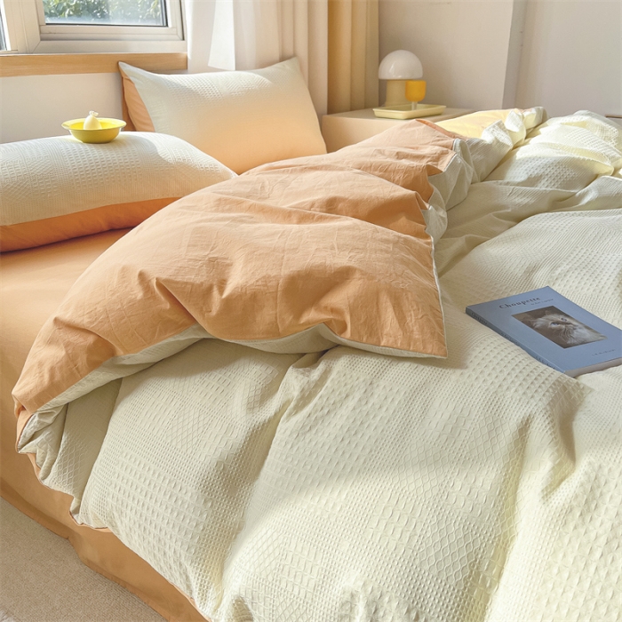 91家纺网 家纺一手货源 找家纺 蓝巢 2022新款A类华夫格全棉四件套 华夫格-奶白