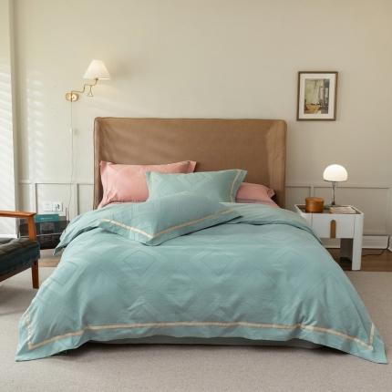 91家纺网 家纺一手货源 找家纺 艾莱2022新款华夫格全棉水洗棉四件套-卡诺凡卡诺凡-蓝水绿