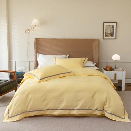 91家纺网 家纺一手货源 找家纺 艾莱2022新款华夫格全棉水洗棉四件套-卡诺凡卡诺凡-柠檬黄