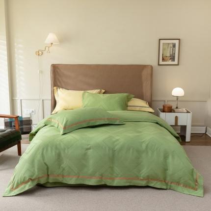 91家纺网 家纺一手货源 找家纺 艾莱2022新华夫格全棉水洗棉四件套-卡诺凡卡诺凡-牛油果绿