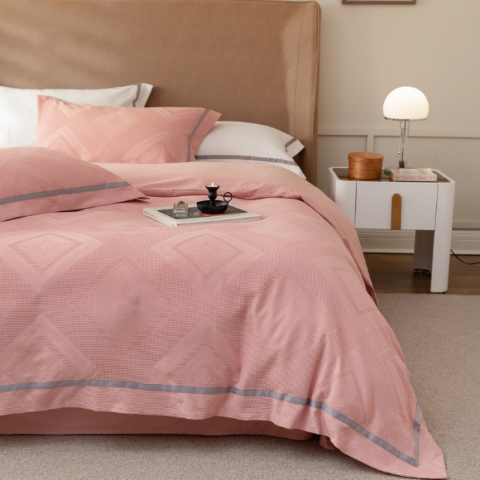 91家纺网 家纺一手货源 找家纺 艾莱2022新款华夫格全棉水洗棉四件套-卡诺凡卡诺凡-粉豆沙