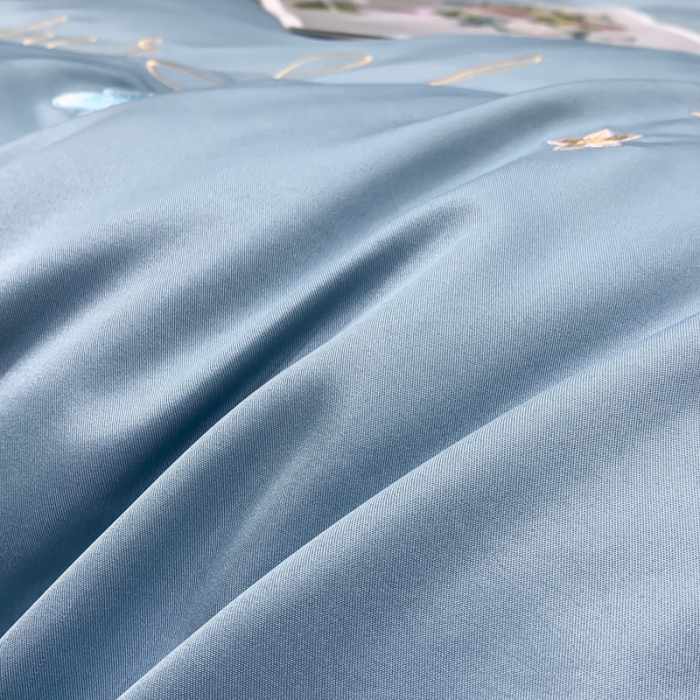 91家纺网 家纺一手货源 找家纺 安妮家居 2022新款水洗真丝刺绣四件套-花漾 星蓝