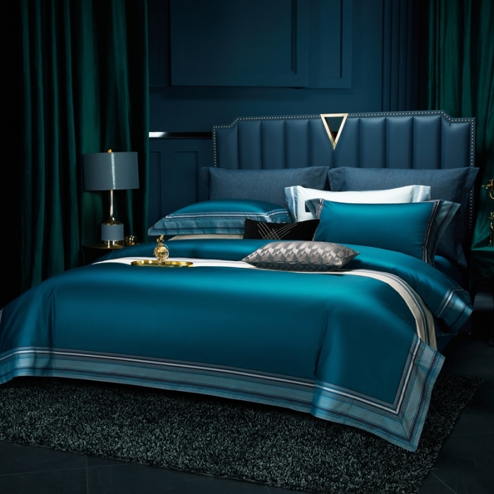 91家纺网 家纺一手货源 找家纺 （总）雅韵诗真丝馆 2023新款全棉色织拼边四件套（不退换）