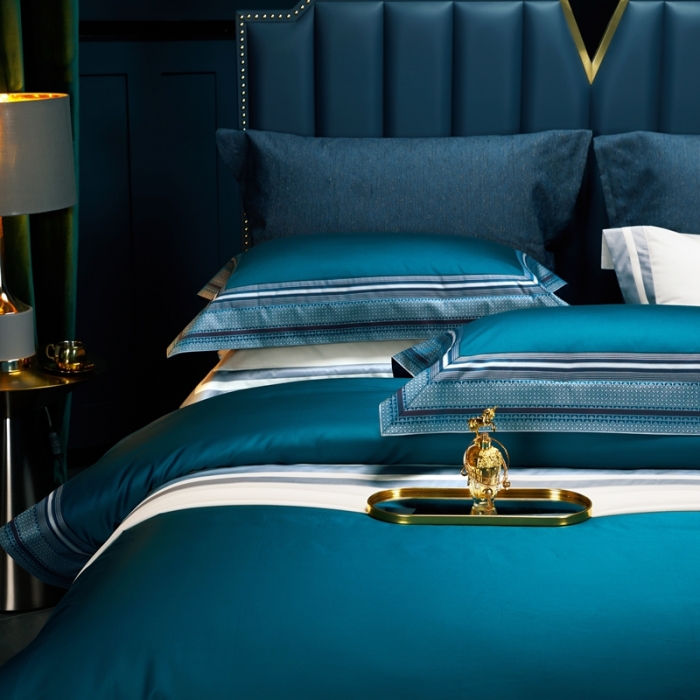 91家纺网 家纺一手货源 找家纺 （总）雅韵诗真丝馆 2023新款全棉色织拼边四件套（不退换）