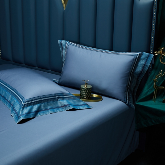 91家纺网 家纺一手货源 找家纺 雅韵诗真丝馆 2023新款全棉色织拼边四件套 色织拼边深灰