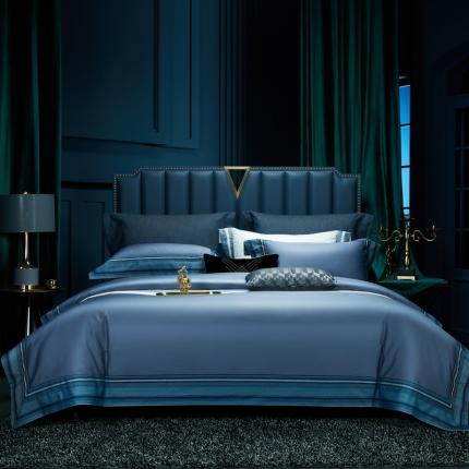 雅韵诗真丝馆 2023新款全棉色织拼边四件套 色织拼边深灰