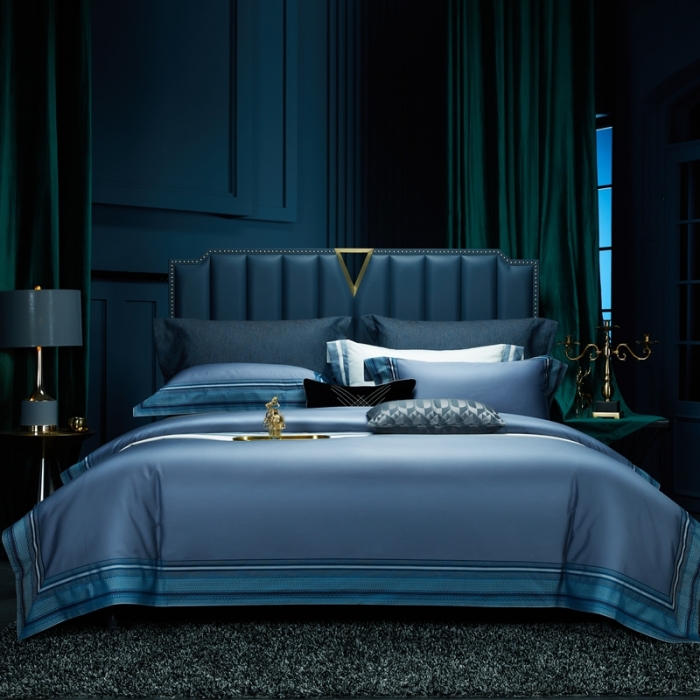 91家纺网 家纺一手货源 找家纺 雅韵诗真丝馆 2023新款全棉色织拼边四件套 色织拼边深灰