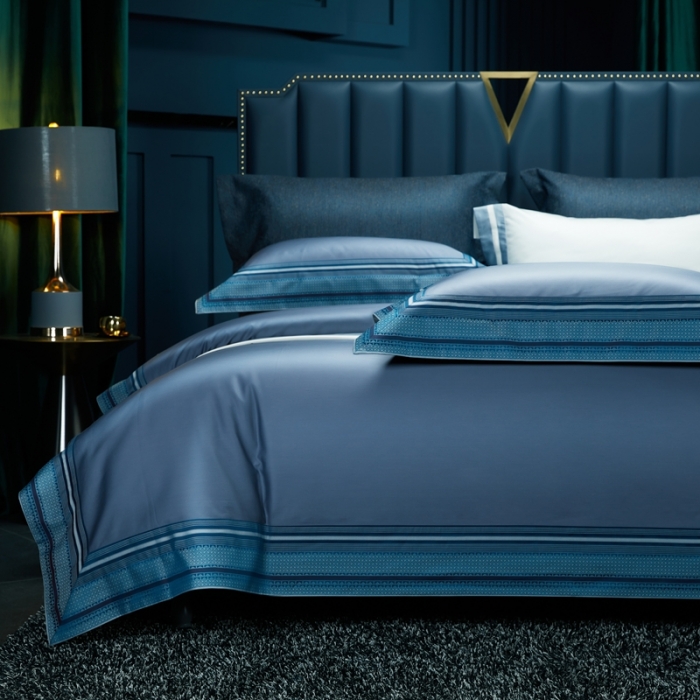 91家纺网 家纺一手货源 找家纺 雅韵诗真丝馆 2023新款全棉色织拼边四件套 色织拼边深灰