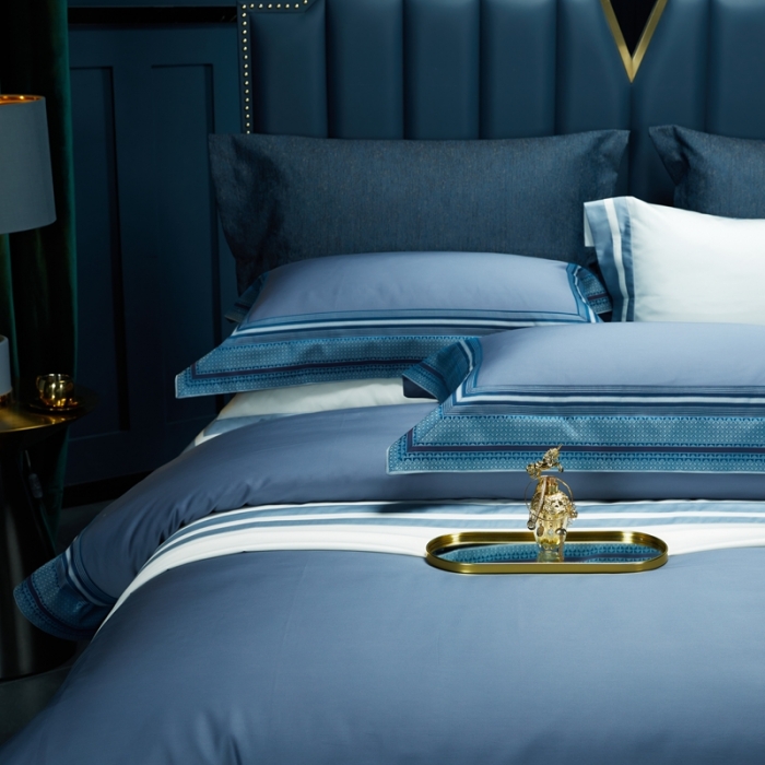 91家纺网 家纺一手货源 找家纺 雅韵诗真丝馆 2023新款全棉色织拼边四件套 色织拼边深灰