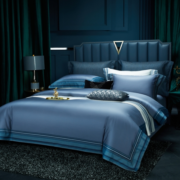 91家纺网 家纺一手货源 找家纺 雅韵诗真丝馆 2023新款全棉色织拼边四件套 色织拼边深灰