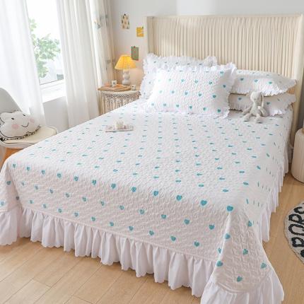 91家纺网 家纺一手货源 找家纺 眠势力 2023新款公主风四季通用床盖三件套 挚爱蓝心