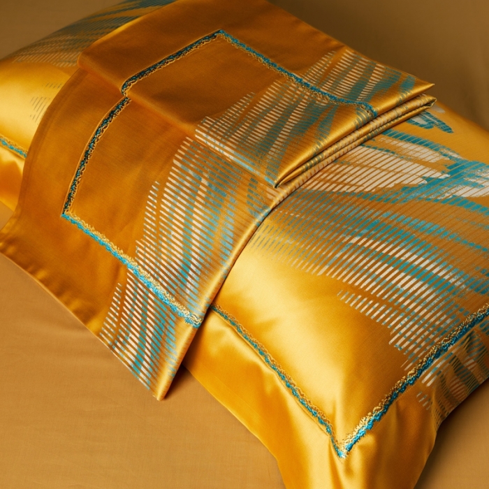 91家纺网 家纺一手货源 找家纺 雅韵诗真丝馆 2023新款全棉色织提花四件套 色织提花金色年华