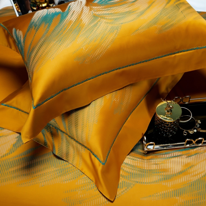 91家纺网 家纺一手货源 找家纺 雅韵诗真丝馆 2023新款全棉色织提花四件套 色织提花金色年华