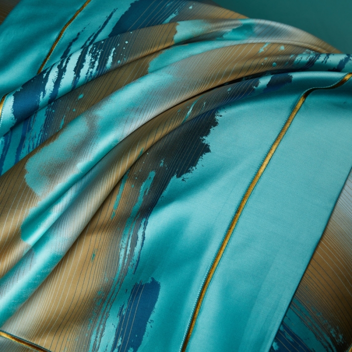 91家纺网 家纺一手货源 找家纺 雅韵诗真丝馆 2023新款全棉色织提花四件套 色织提花蔚蓝