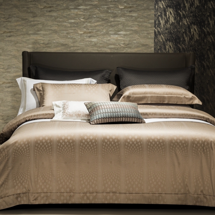 91家纺网 家纺一手货源 找家纺 雅韵诗真丝馆 2023新款全棉色织提花四件套 伊丽莎白香槟金