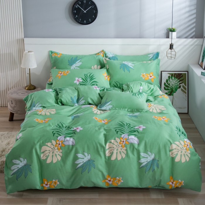 91家纺网 家纺一手货源 找家纺 雨萝家纺 2022新款纯棉四件套全棉学生宿舍三件套 蔓香-绿