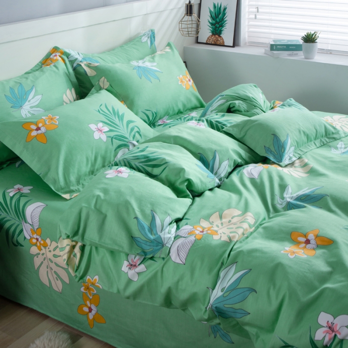 91家纺网 家纺一手货源 找家纺 雨萝家纺 2022新款纯棉被套全棉被罩 蔓香-绿