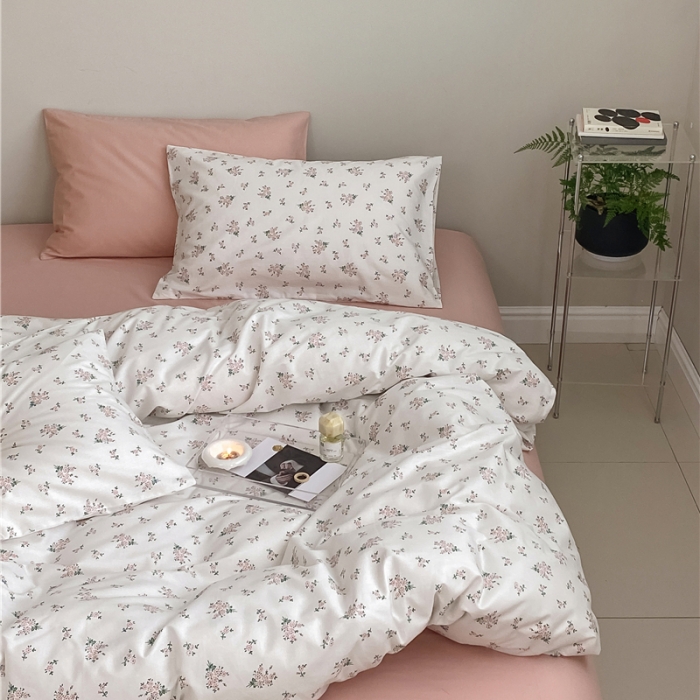 91家纺网 家纺一手货源 找家纺 棉眠 2022春夏新款全棉混搭四件套 松饼小姐（枕套可混搭可碎花）