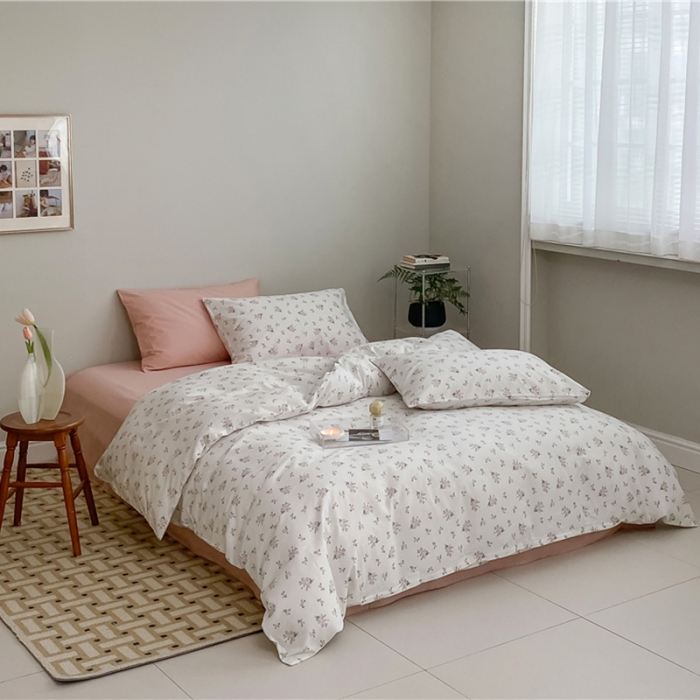 91家纺网 家纺一手货源 找家纺 棉眠 2022春夏新款全棉混搭四件套 松饼小姐（枕套可混搭可碎花）