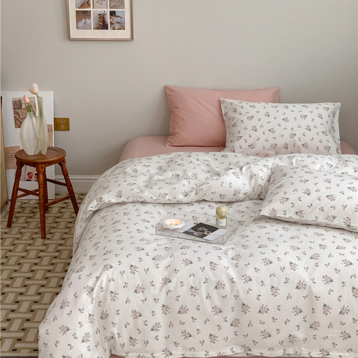 91家纺网 家纺一手货源 找家纺 棉眠 2022春夏新款全棉混搭四件套 松饼小姐（枕套可混搭可碎花）