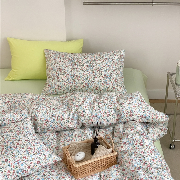 91家纺网 家纺一手货源 找家纺 棉眠 2022春夏新款全棉混搭四件套 绿可可（枕套可混搭可碎花）