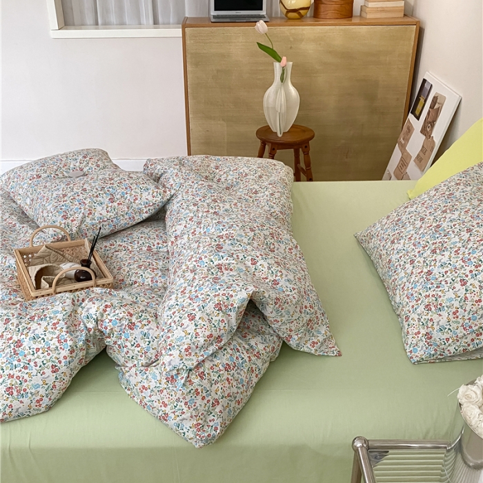 91家纺网 家纺一手货源 找家纺 棉眠 2022春夏新款全棉混搭四件套 绿可可（枕套可混搭可碎花）