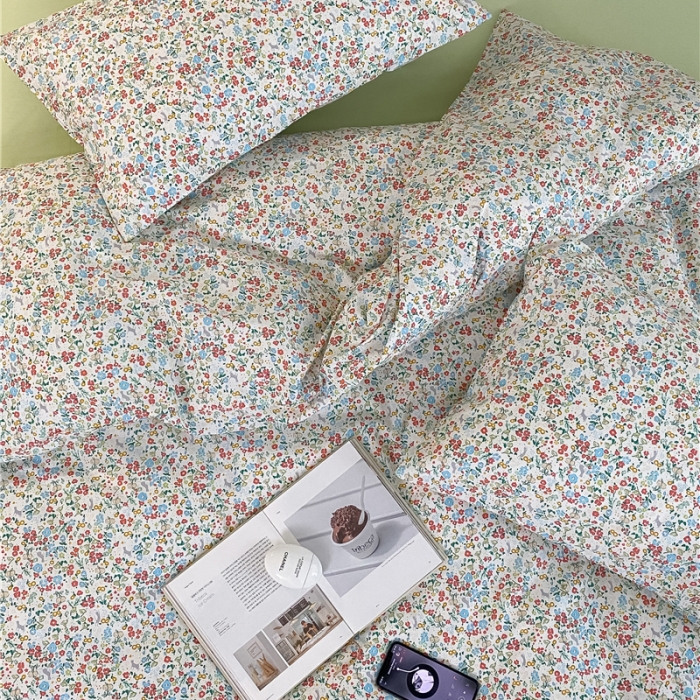 91家纺网 家纺一手货源 找家纺 棉眠 2022春夏新款全棉混搭四件套 绿可可（枕套可混搭可碎花）