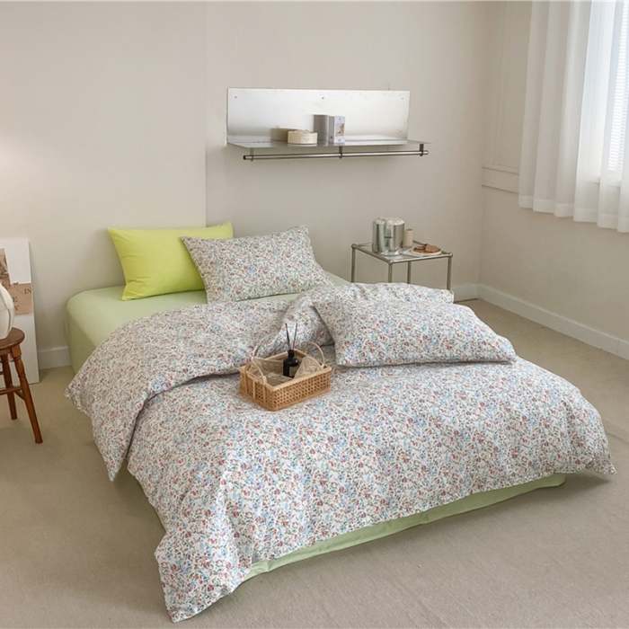 91家纺网 家纺一手货源 找家纺 棉眠 2022春夏新款全棉混搭四件套 绿可可（枕套可混搭可碎花）