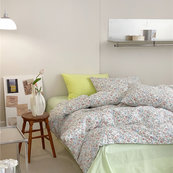 91家纺网 家纺一手货源 找家纺 棉眠 2022春夏新款全棉混搭四件套 绿可可（枕套可混搭可碎花）