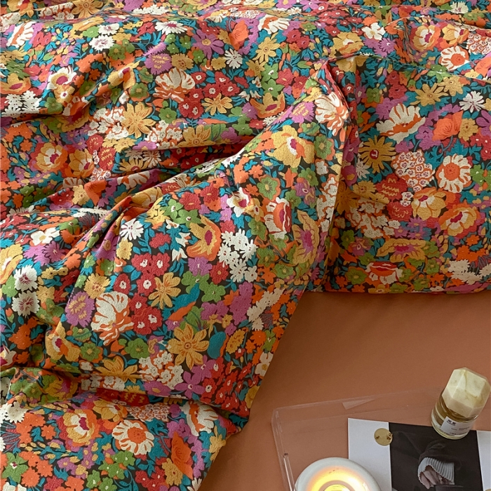 91家纺网 家纺一手货源 找家纺 棉眠 2022春夏新款全棉混搭四件套 落日珊瑚（枕套可混搭可碎花）